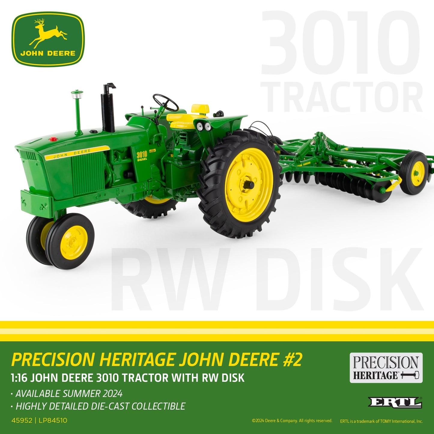 John Deere 3010 nf Diesel Tractor w/- Tandem Disc- 1/16 Precision Heritage No.2