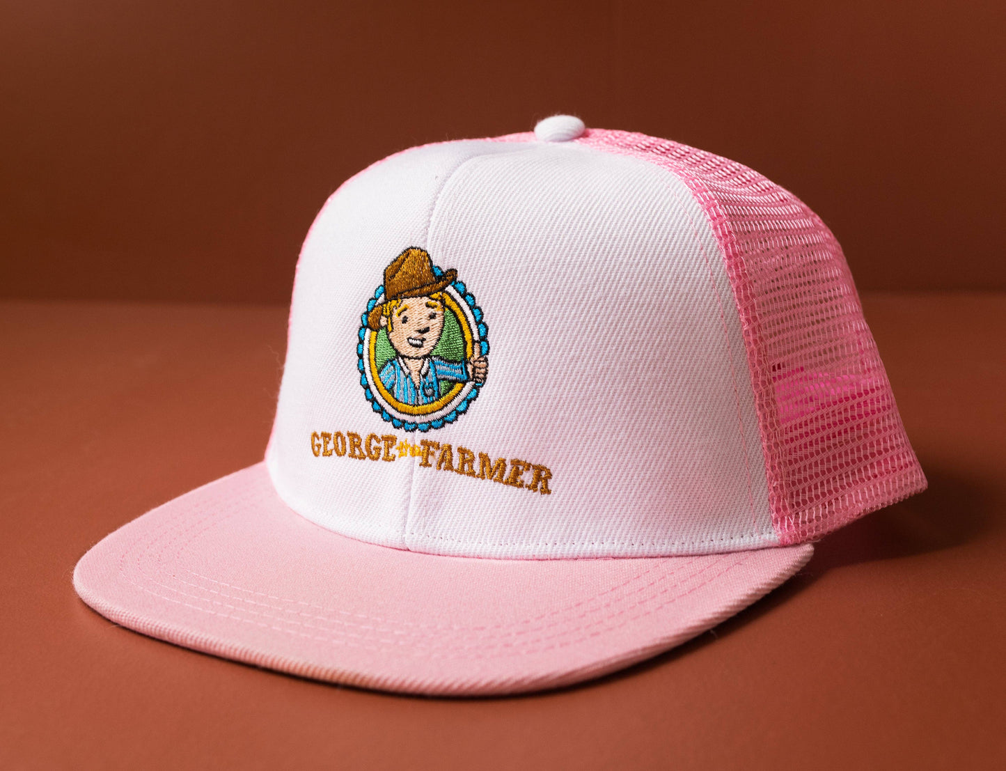 George-the-Farmer Embroidered Trucker Cap: Pink